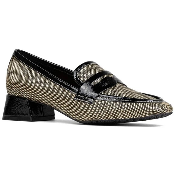 Donald J. Pliner Tristina Raffia Loafers – Black & Beige Penny Slip-On Shoes 8.5 - Picture 1 of 8